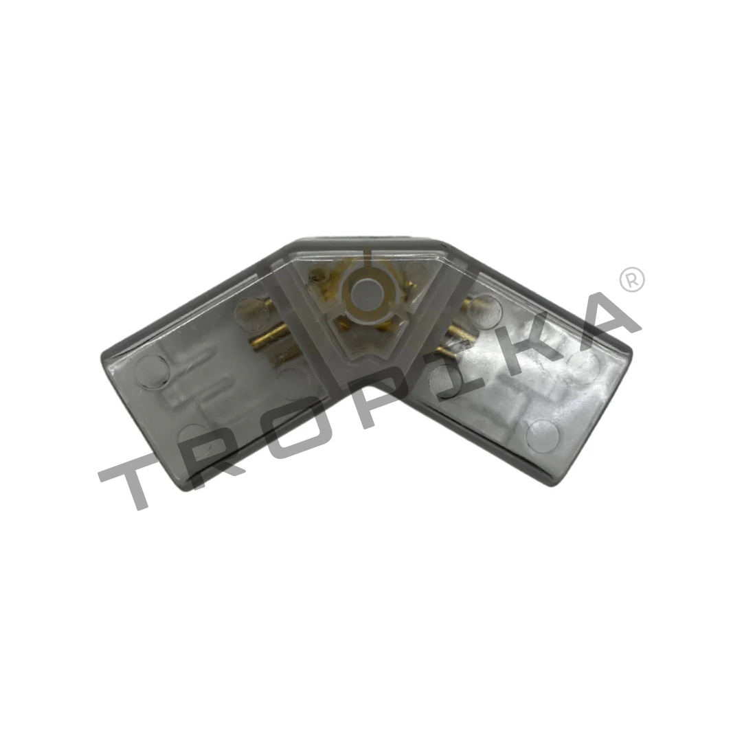 Módulo conector acrílico en V 120° AX048 - vista de contactos dorados