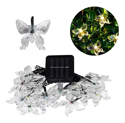 Guirnalda Solar Mariposas 30 Led 5 Metros Luz Calida