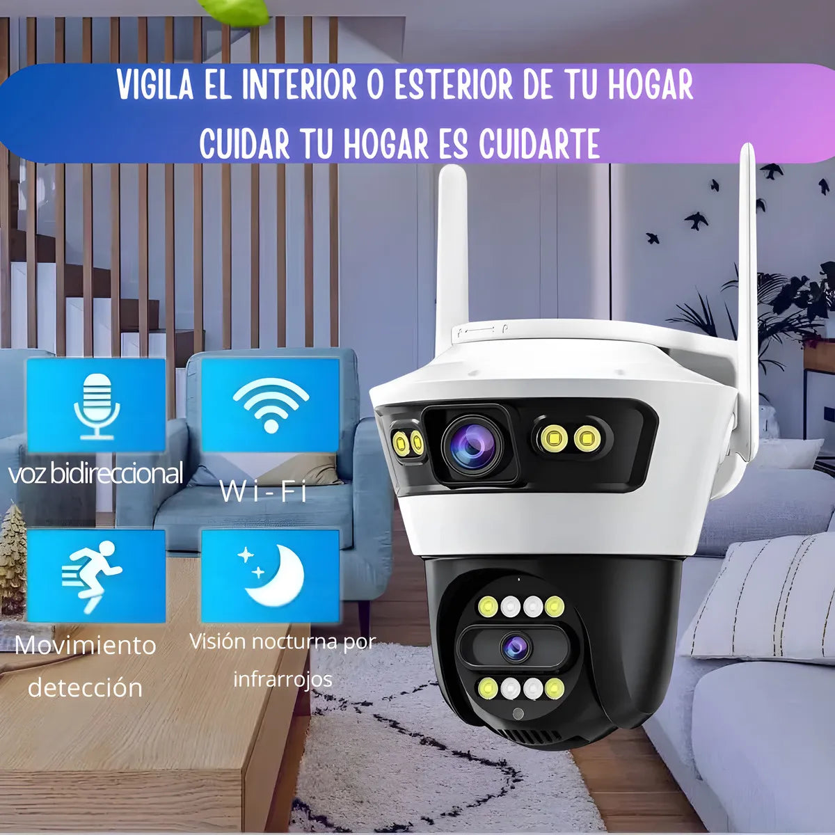 Cámara De Exterior/interior Wifi 2 Lentes Vigilancia Ip66