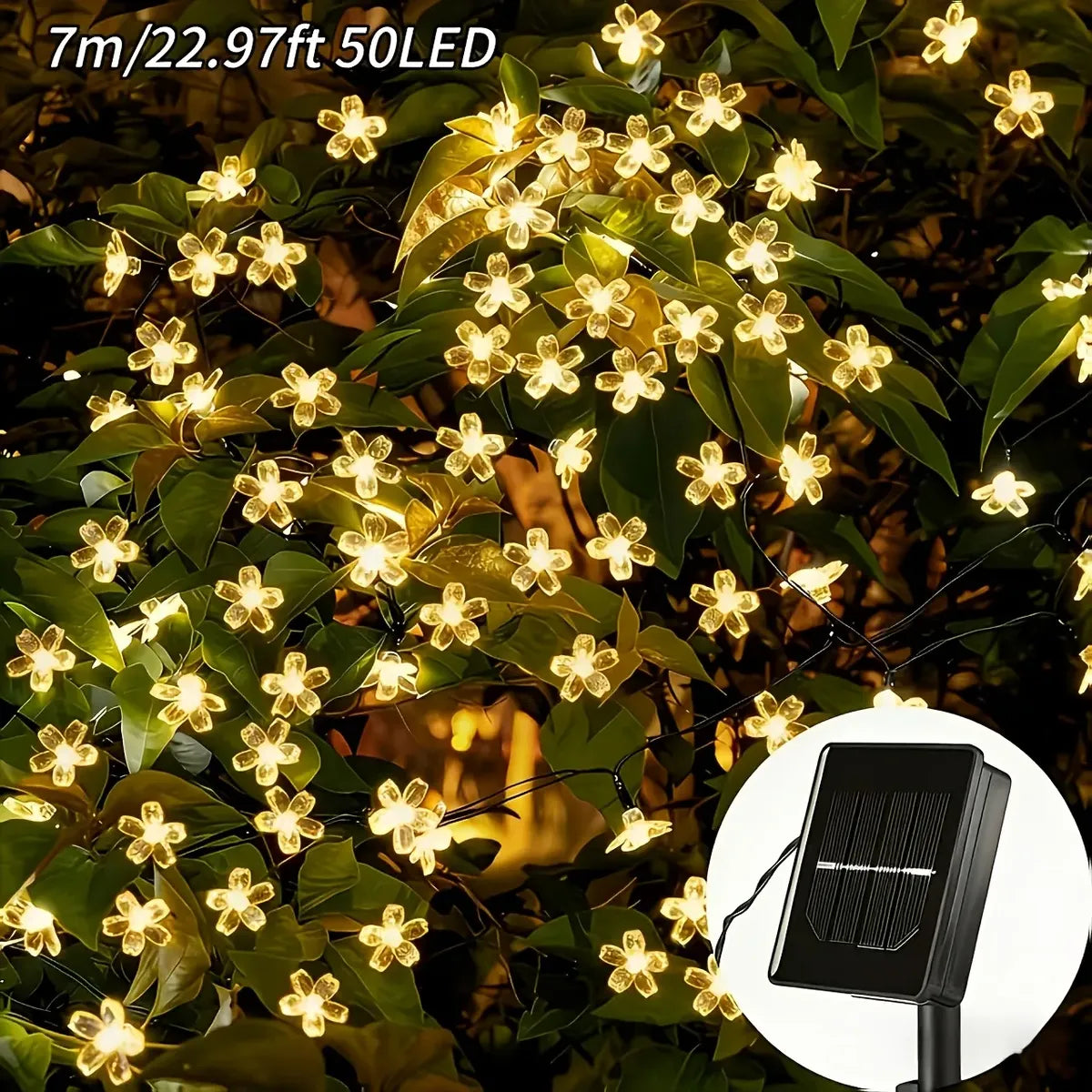 Guirnalda Solar, Flor De Cerezo 5 M 20 Cabezas, Luz Cálida