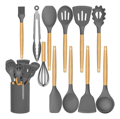 Juego De Utensilios De Cocina De Silicona 12 Piezas color Gris