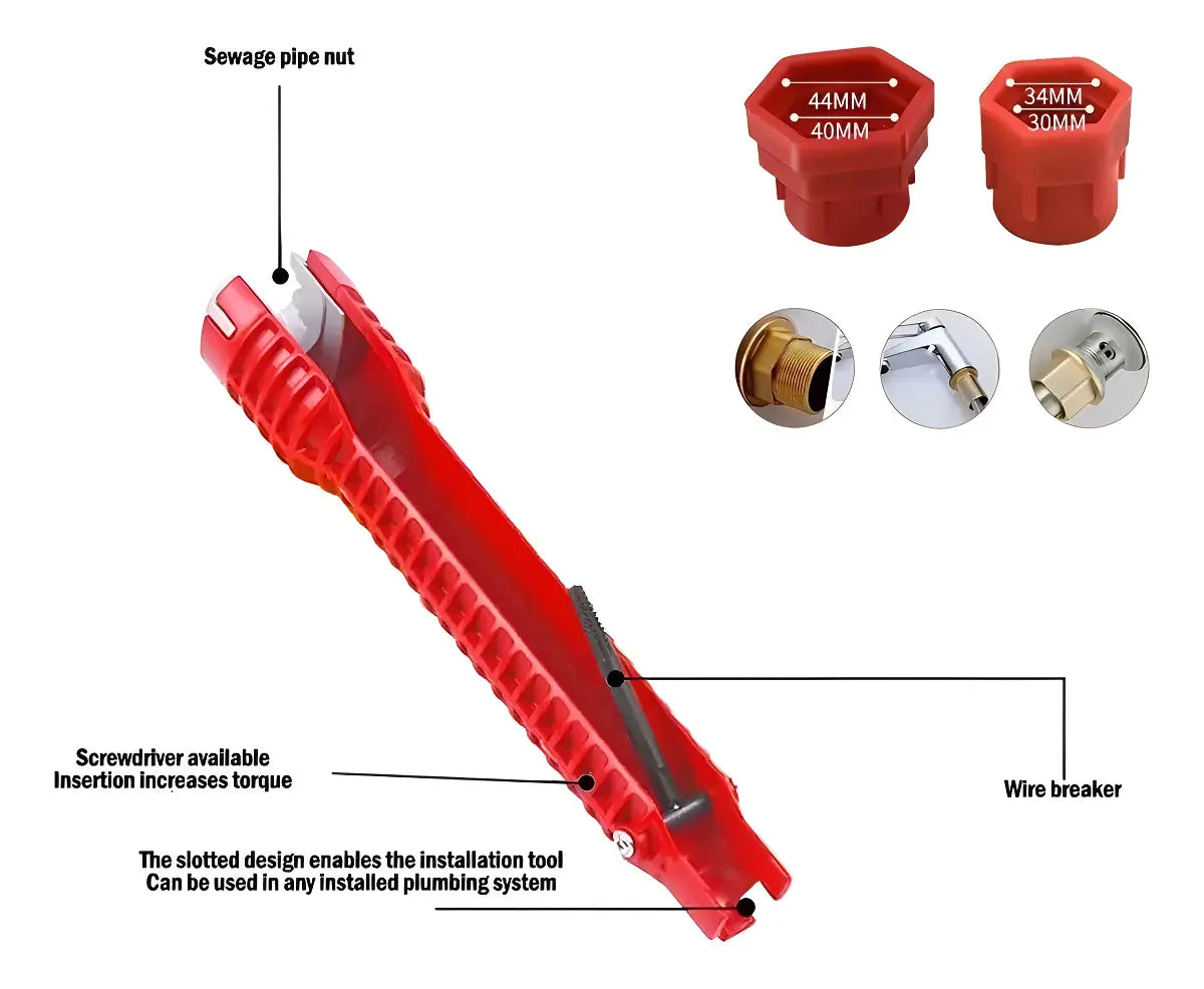 Llave Francesa Ajustable de ABS Para Grifo y Desagüe Roja