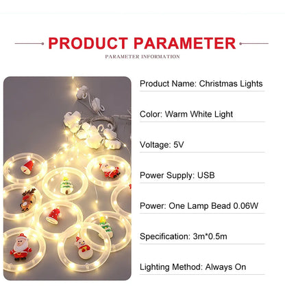 Guirnalda Cortina De Navidad Usb Aritos Con Detalles
