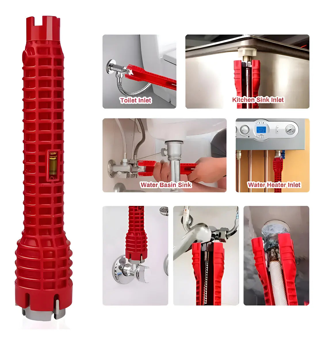Llave Francesa Ajustable de ABS Para Grifo y Desagüe Roja