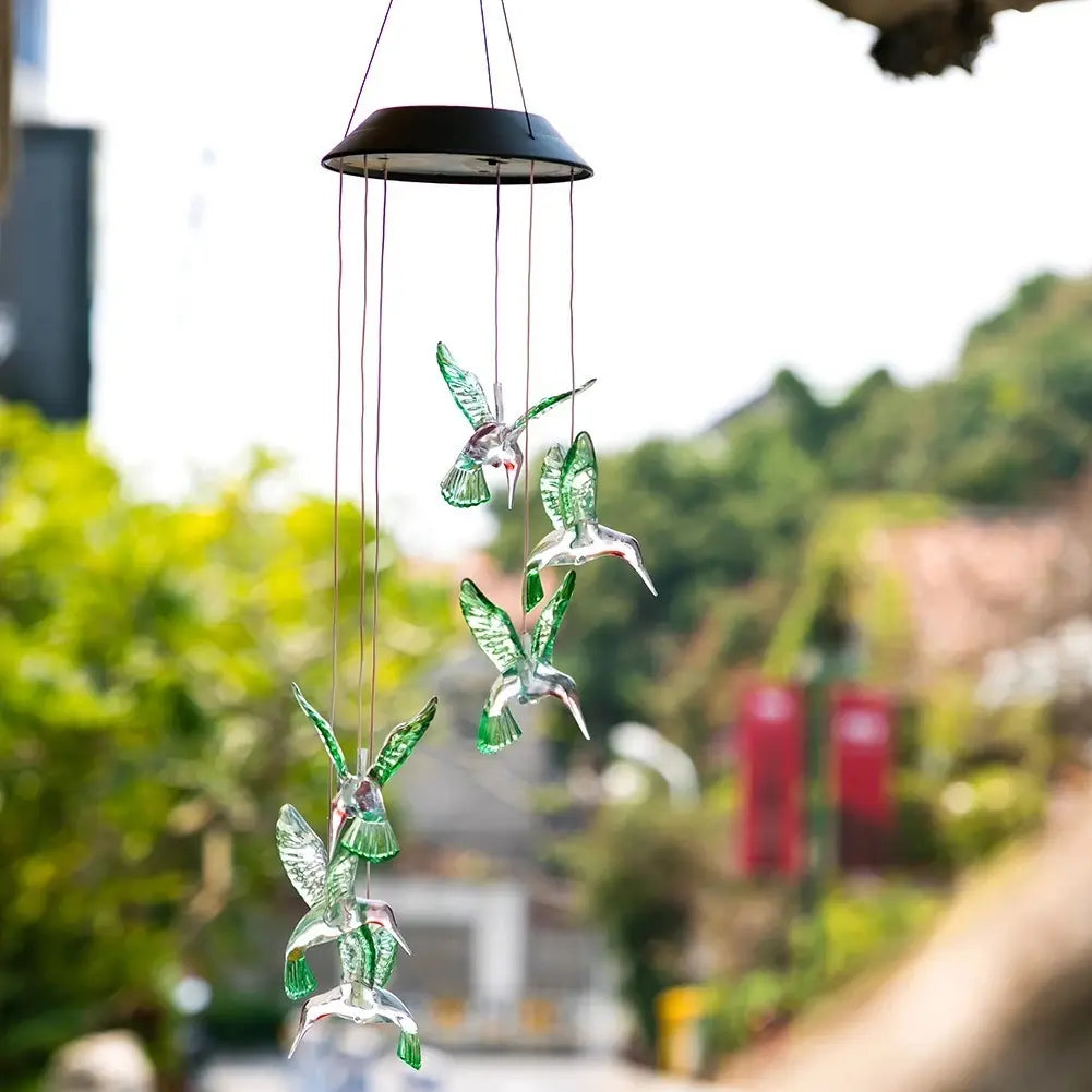 Lampara Colgante Solar Jardin Terraza Colibrí, Luz Cálida