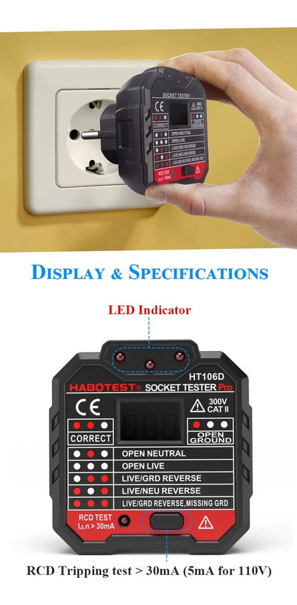 Probador Diferencial Tester De Enchufes Con Enchufe Tierra