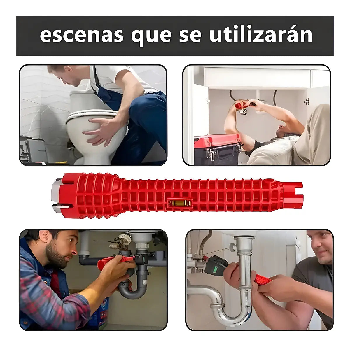 Llave Francesa Ajustable de ABS Para Grifo y Desagüe Roja