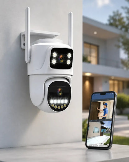 Cámara de Seguridad Exterior WiFi 4MP Doble Lente y Visión Nocturna
