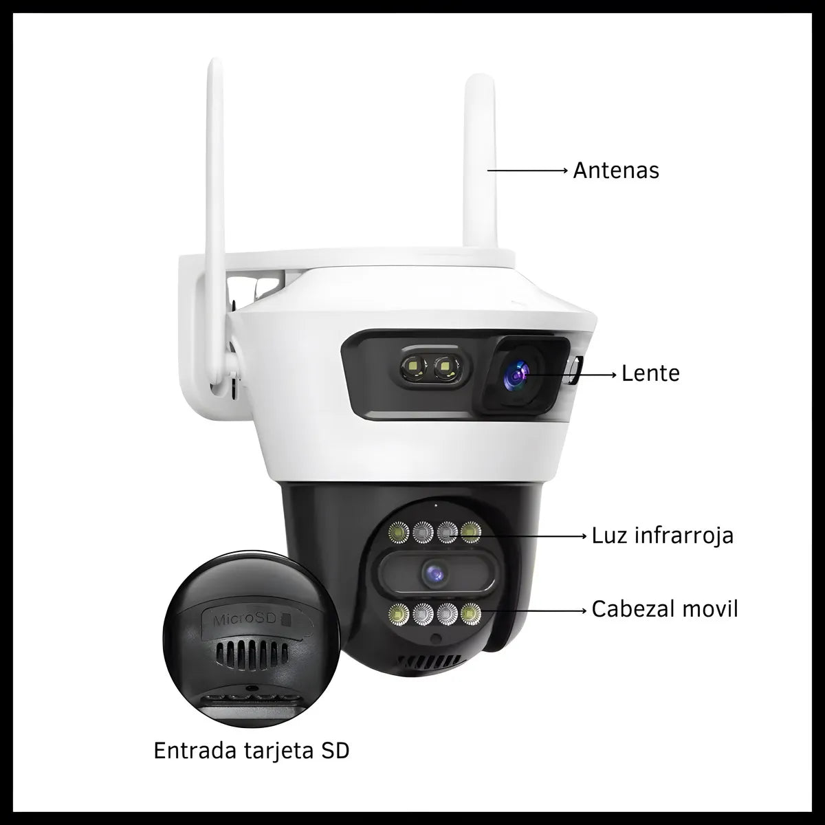 Cámara De Exterior/interior Wifi 2 Lentes Vigilancia Ip66