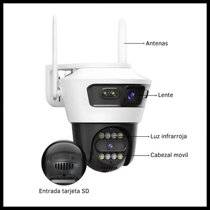 Cámara De Exterior/interior Wifi 2 Lentes Vigilancia Ip66