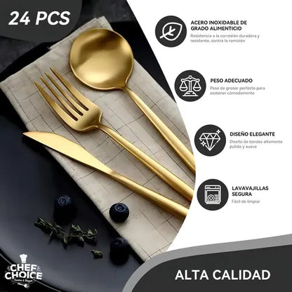 Juego De Cubiertos 24 Piezas 'Portugal', Todo Dorado