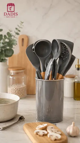 Juego De Utensilios De Cocina De Silicona 12 Piezas color Gris