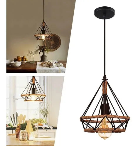 Lámpara Decorativa Vintage Diamante Con Cuerda