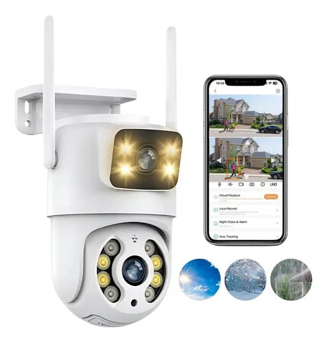 Cámara de Seguridad Exterior WiFi 4MP Doble Lente y Visión Nocturna