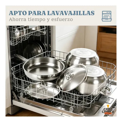 Juego De ollas y utensilios con Tapa De Acero y Acabado Brillante