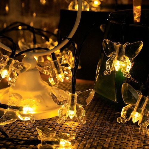 Guirnalda Solar Mariposas 30 Led 5 Metros Luz Calida