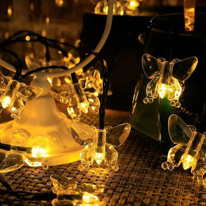 Guirnalda Solar Mariposas 30 Led 5 Metros Luz Calida