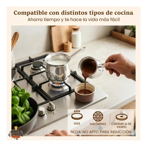 Set de 3 jarras lecheras de acero inoxidable con mango  200 / 400 / 600 Ml