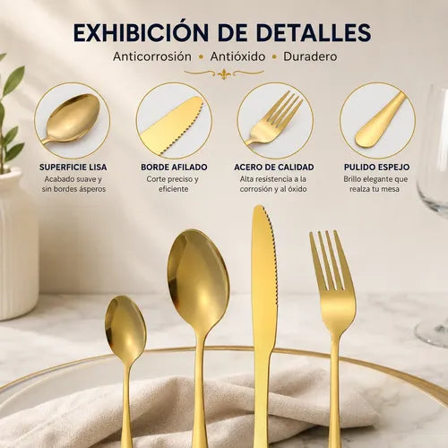 Juego De Cubiertos 24 Piezas Con Taco Para Cuchillos