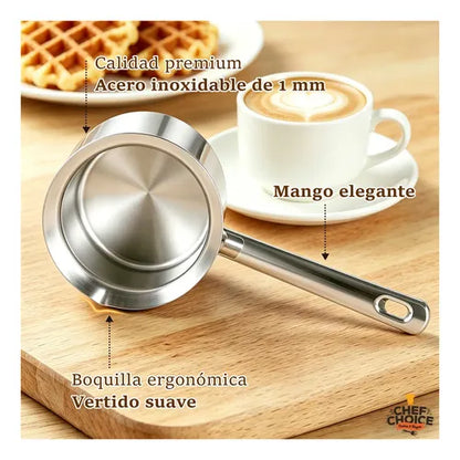 Set de 3 jarras lecheras de acero inoxidable con mango  200 / 400 / 600 Ml