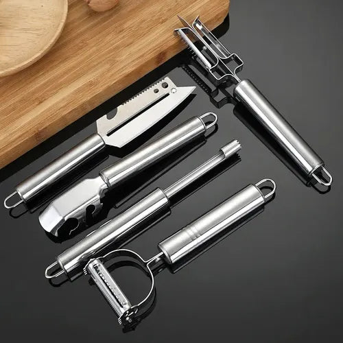 Juego De 5 Piezas: Peladores Y Utensilios De Cocina En Acero Inoxidable