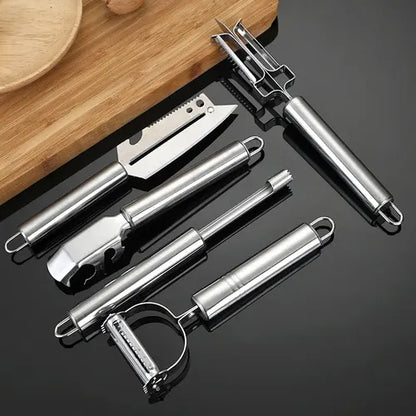 Juego De 5 Piezas: Peladores Y Utensilios De Cocina En Acero Inoxidable