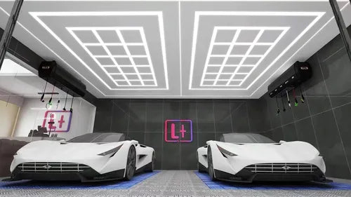 Panel LED Cuadriculado Lavado Autos AX045 - instalado en showroom