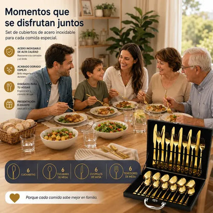 Juego De Cubiertos 24 Piezas Con Taco Para Cuchillos