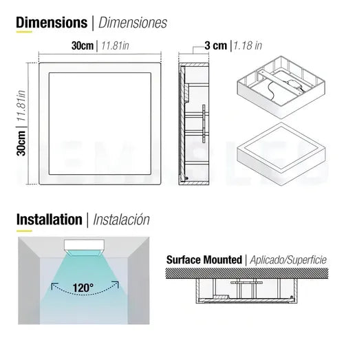 Panel LED cuadrado sobrepuesto blanco AX067 - vista posterior
