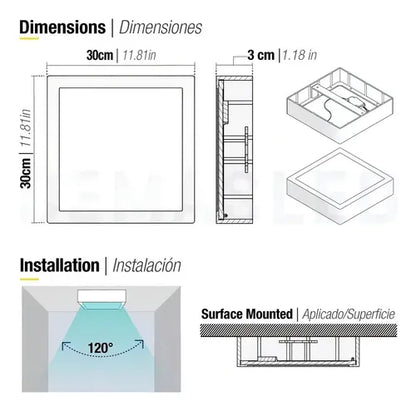 Panel LED cuadrado sobrepuesto blanco AX067 - vista posterior