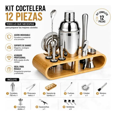 Set De Coctelería Profesional En Acero Inoxidable