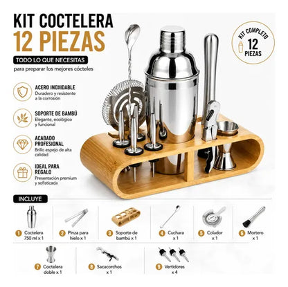 Set 12 piezas De Coctelería Profesional En Acero Inoxidable