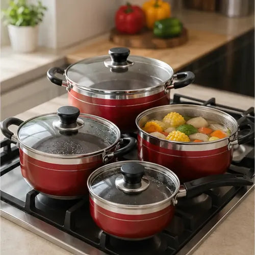 Juego  De Cocina 12 Piezas color rojo Fondo Reforzado Multiuso. 18/18/20/22/26/26 cm