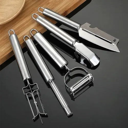 Juego De 5 Piezas: Peladores Y Utensilios De Cocina En Acero Inoxidable