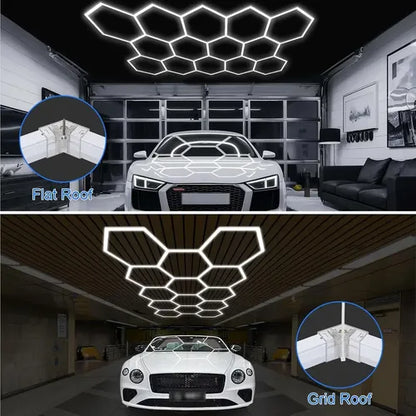 Panel LED Hexagonal 14 Módulos AX047 - instalación en taller de detailing