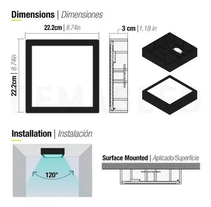 Panel LED cuadrado sobrepuesto AX062 - detalle encendido