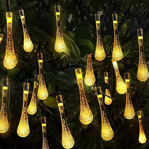 Guirnalda  solar Gota De Agua 5 M 20 Cabezas, Luz Cálida