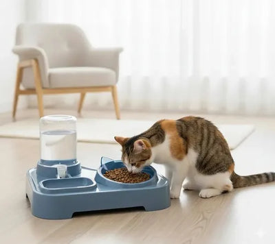 Plato Comedero Y Bebedero Para Mascotas 2 En 1, Con Timbre