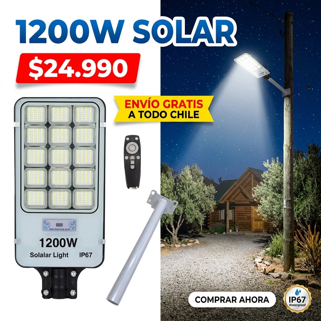 Foco Solar LED 1200W con Control Remoto