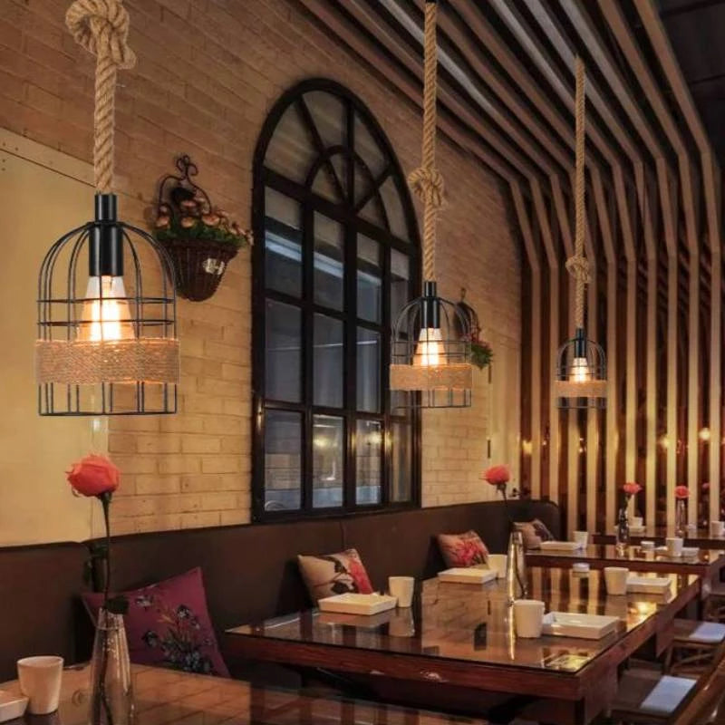 Lámpara Colgante Diseño Cordón y Jaula 