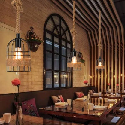 Lámpara Colgante Diseño Cordón y Jaula 