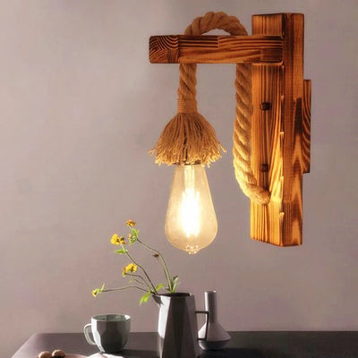 Aplique De Madera Roble Decorativo Con Cañamo
