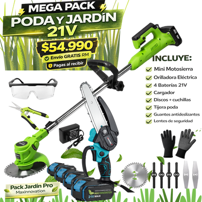 Mega Pack Poda y Jardín 21V — Todo en 1 para tu hogar