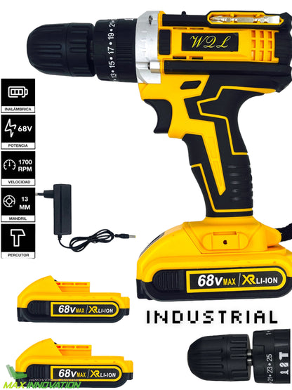 Taladro Atornillador Percutor Inalámbrico 28v + 2 Baterías