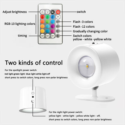 Lampara De Pared Recargable Con Control Remoto Doble Foco Negro