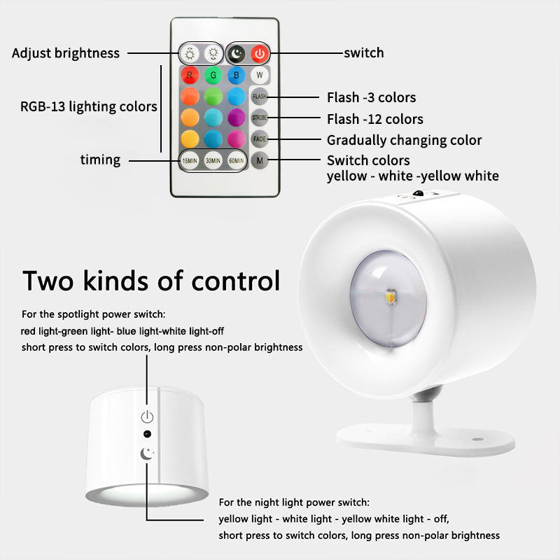 Lampara De Pared Recargable Con Control Remoto Doble Foco blanco