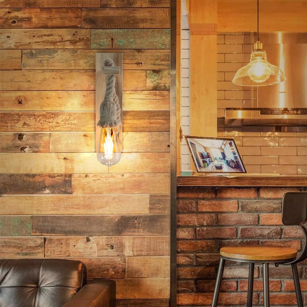 Set 4 Lámpara De Pared De Madera Estilo Americano Con Cordón