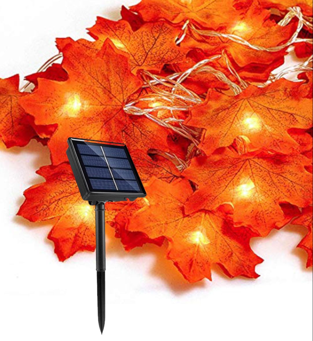 Luces Guirnalda Solar Decorativa 30 Hojas De Otoño 5 Metros Calida