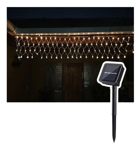 Luces De Navidad Cascada Malla 88 Led Solar Cálida