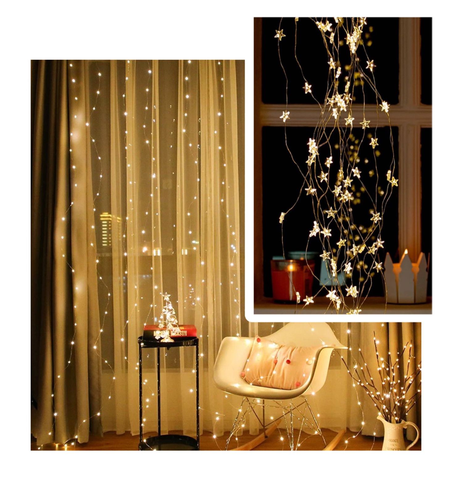 Cortina Cascada Eléctrica 2.5M Estrellitas Luces Hadas